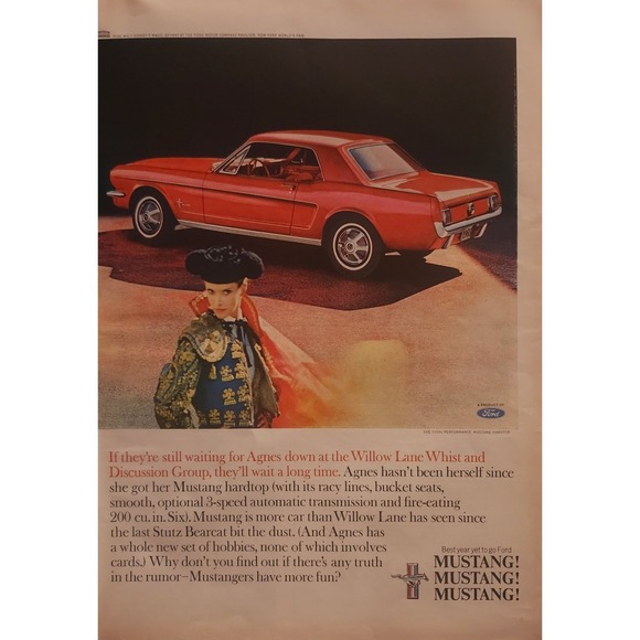Ford Other - Ford Mustang Automobile Ad 1965 "Pony Car" New York World's Fair 10x13